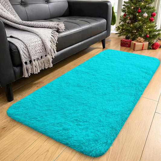 OLANLY Runner Rugs - Soft, Machine Washable Shaggy Carpet for Hallway & Bedroom | Teal Blue
