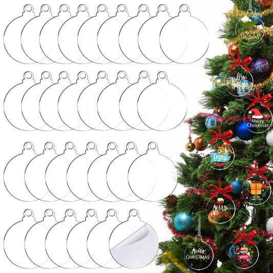 100 Pack Christmas Tree Ornaments Blanks, 3 Inch Clear Round Acrylic Flat Disc Ornaments Blanks Christmas DIY Crafts Transparent Circle Discs for Xmas Winter New Year Party Hanging Decorations