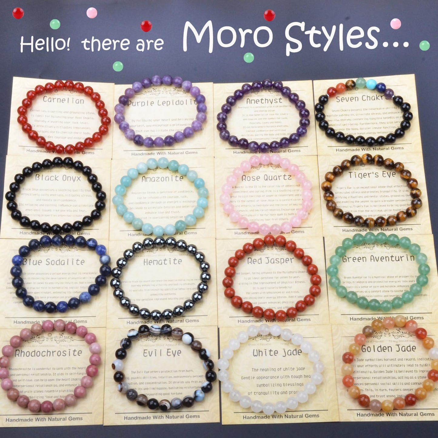 CHCCOYE 6mm Natural Healing Gemstone Bracelet Handmade Yoga Stretch Elastic Bracelet Stress Relief Crystal Jewelry for Men and Women (6mm, Black Lava)