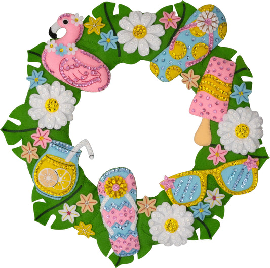 Bucilla Felt Applique Wreath Making Kit, Summer Fun, Perfect for Holiday DIY Arts and Crafts, 89706E