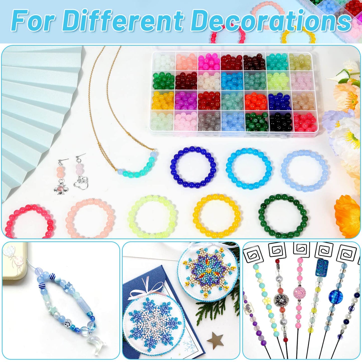shynek 700 Pieces Glass Beads for Jewelry Making, 28 Colors 8mm Crystal Beads for Bracelets and DIY Crafts