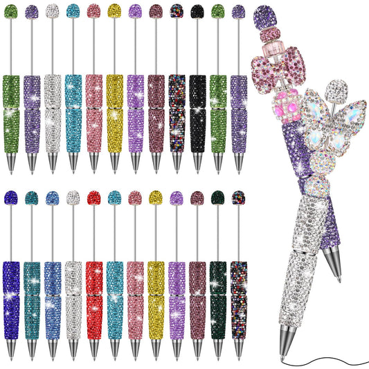 Tondiamo 24 Pcs Rhinestone Beadable Pens Bulk Diamond Glitter Bling Fancy Pen for Beaded Cute Assorted Ballpoint Kit for DIY Office Craft Making Supplies for Teachers Birthday Gift (Rainbow Color)