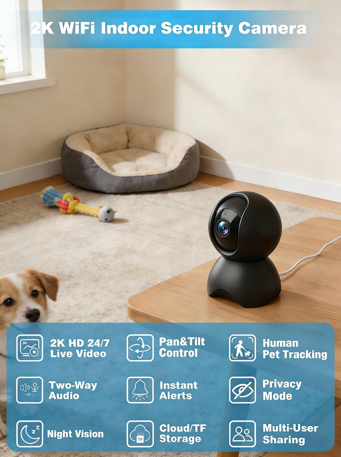 YYSY 2K 2.4/5GHz 360 2 Pack Indoor Security Cameras for Home Security, Dual-Band WiFi Baby Monitor with Phone App
