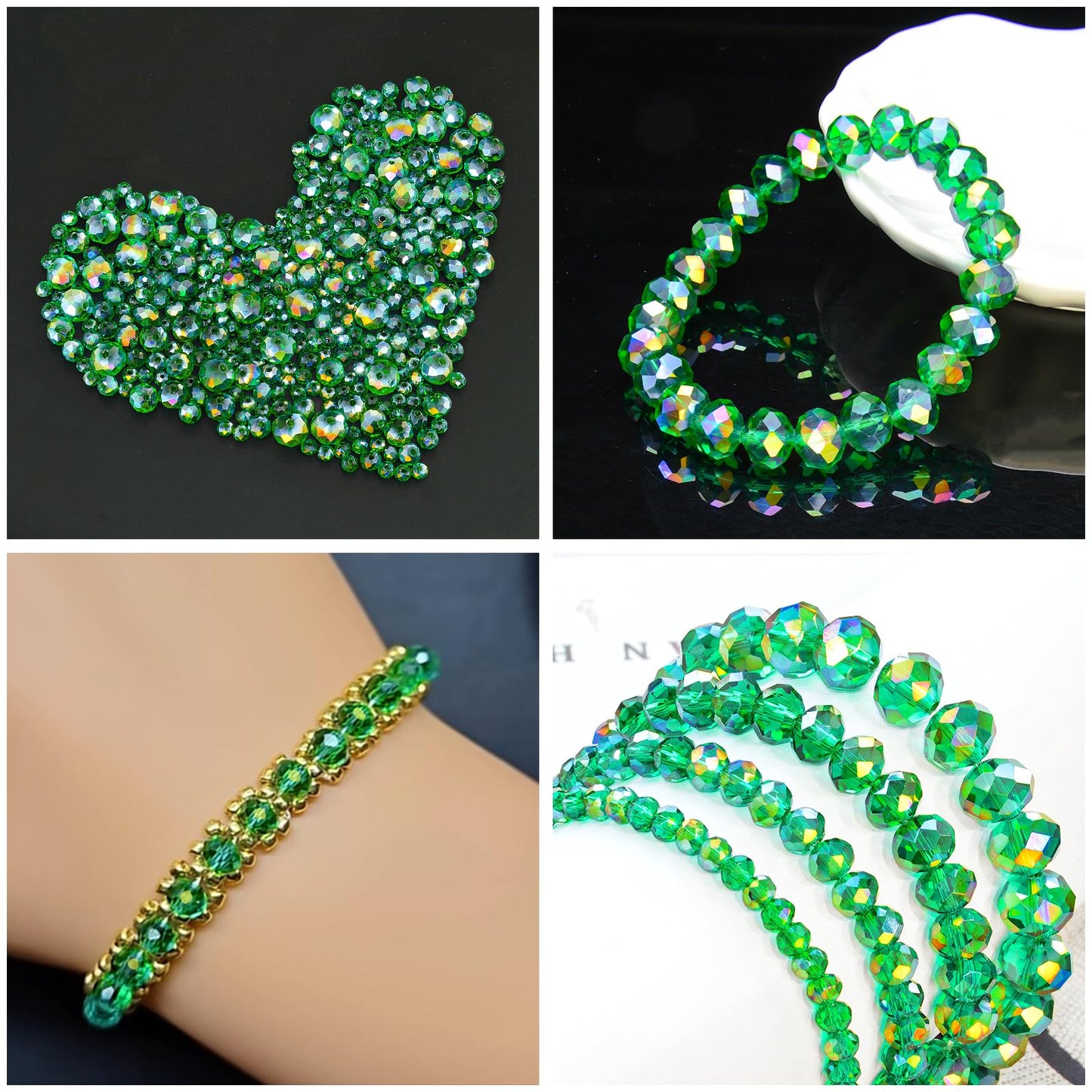 Laopottbeads 500Pcs 6mm Crystal Glass Beads for Jewelry Making Beads for Bracelets Necklace Pendants Making Supplies(Malachite Green)