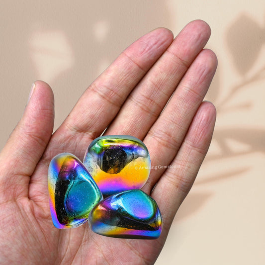 Amazing Gemstone Titanium Aura Quartz Crystals and Healing Stones Tumbled - 1 Oz Titanium Aura Quartz Stone, Healing Stones for Energy Balance, Stress Relief - Polished Gems Rocks