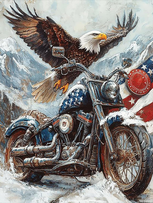 YEEIFFD Motorcycle Eagle Diamond Painting Kits for Adults, War 5D DIY Diamond Art Kits Full Drill Diamond for Gift Wall Decor Gem Arts 12x16inch