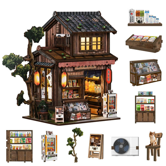 BETESINE Book Nook Kit for Adults 14+, Japanese Miniature House with LED Light and Dust Cover, DIY 3D Wooden Puzzle Bookshelf Insert Decor, Creative Craft Gift for Teens and Book Lovers