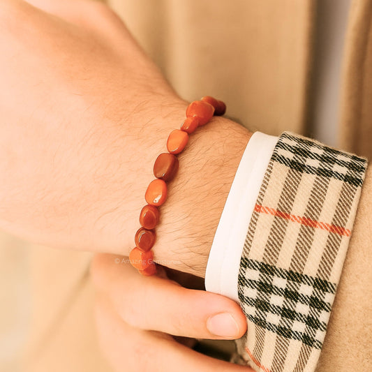 Amazing Gemstone Red Jasper Bracelet for Women Men's Gift - Chakra Protection Mens Bracelet - Red Jasper Crystal Tumbled Stone - Beaded Bracelet Pulseras Para Hombres Mujer Christmas Stocking Stuffer