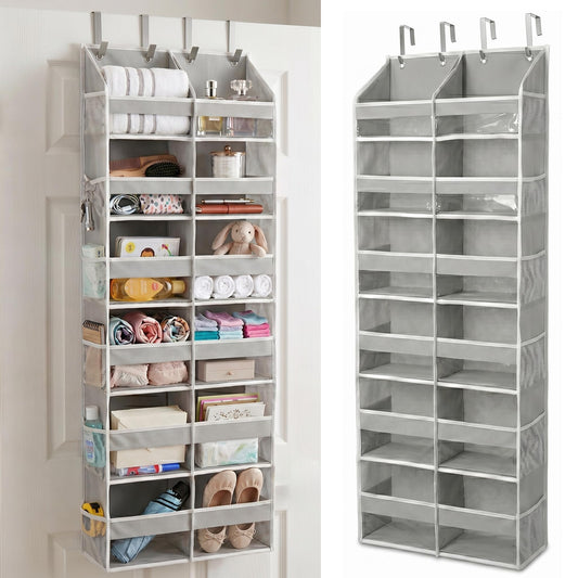 HOMELUX THEORY UPGRADED 6 Tiers Over The Door Organizer Hanging - 100D EXTRA THICK & 50lbs HUGE CAPACITY, 12 Side Mesh Pockets Over The Door Shoe Organizer, Hanging Closet Organizer (Light Gray, XL)