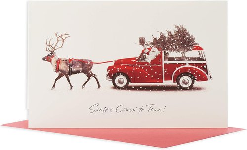 American Greetings Deluxe Christmas Cards - Festive Deer Pulling Wagon Design | 14-Count Boxed Set