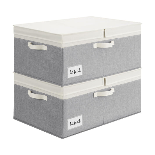 GRANNY SAYS Decorative Storage Boxes with Lid, Large Storage Bins with Double-Open Lid, Fabric Storage Basket for Clothes, 63L Closet Linen Storage Bin, White&Gray, 2-Pack