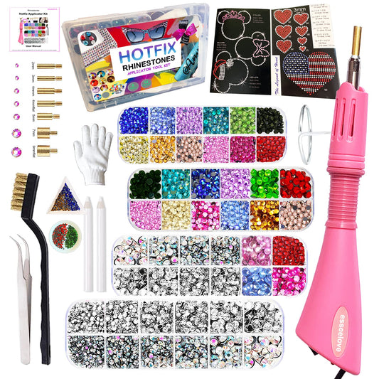 esseelove Bedazzler Kit with Rhinestones, Hotfix Applicator, DIY Hot Fix Rhinestone Setter, Hot Fixed Bedazzling Kit, 4380 Pcs, Crystal AB, Clear, 14 Colors, Box Set