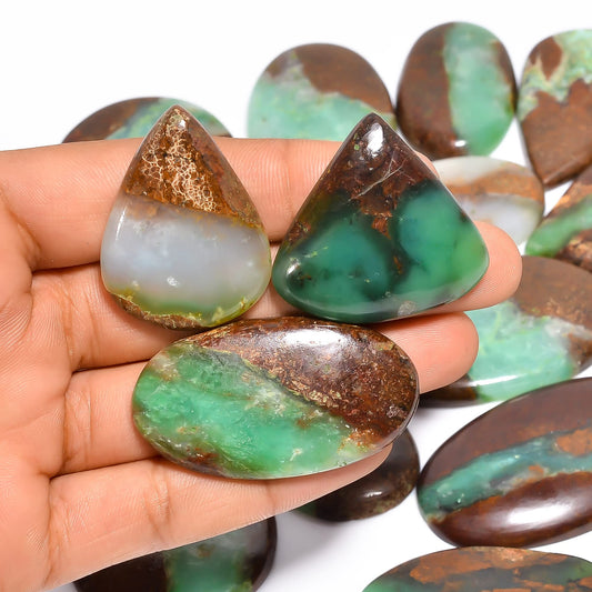 Natural Chrysoprase Gemstone- Healing Crystals for DIY Jewelry Making -Loose Natural Cabochon -Perfect for Crafting Unique Jewelry Designs Gift for Her, Mother and Wife (5 pcs, 25-35 mm)