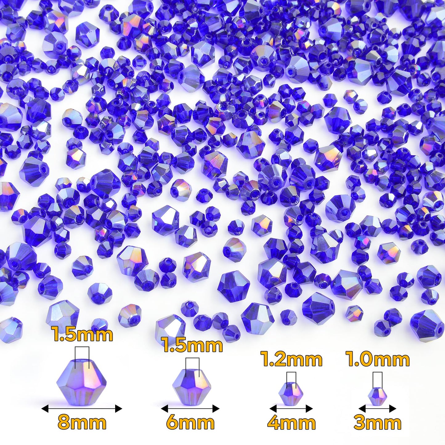 1550PCS Bicone Crystal Glass Beads Set for Jewelry Making, 3mm 4mm 6mm 8mm Sparkling Faceted Beads Sorted by Size for Bracelets, Necklaces, Suncatchers & DIY Crafts(AB Blue)