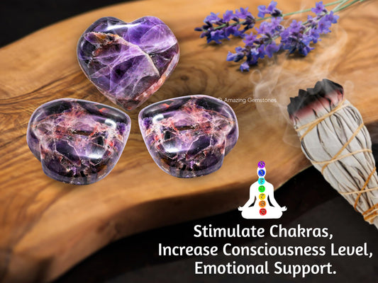 Amazing Gemstone Dreamy Amethyst Crystal Heart Palm Stone - Pocket Massage Worry Stone for Natural Body Chakra Balancing, Reiki Healing and Crystal Grid