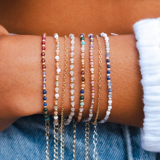 Lotus and Luna Energy Healer Beaded Healing 2mm Layered Bracelet in Gold with Real Stones Amethst, Sodalite, Rhodolite, Pink Aventurine (Energy Healer Yellow Gold)