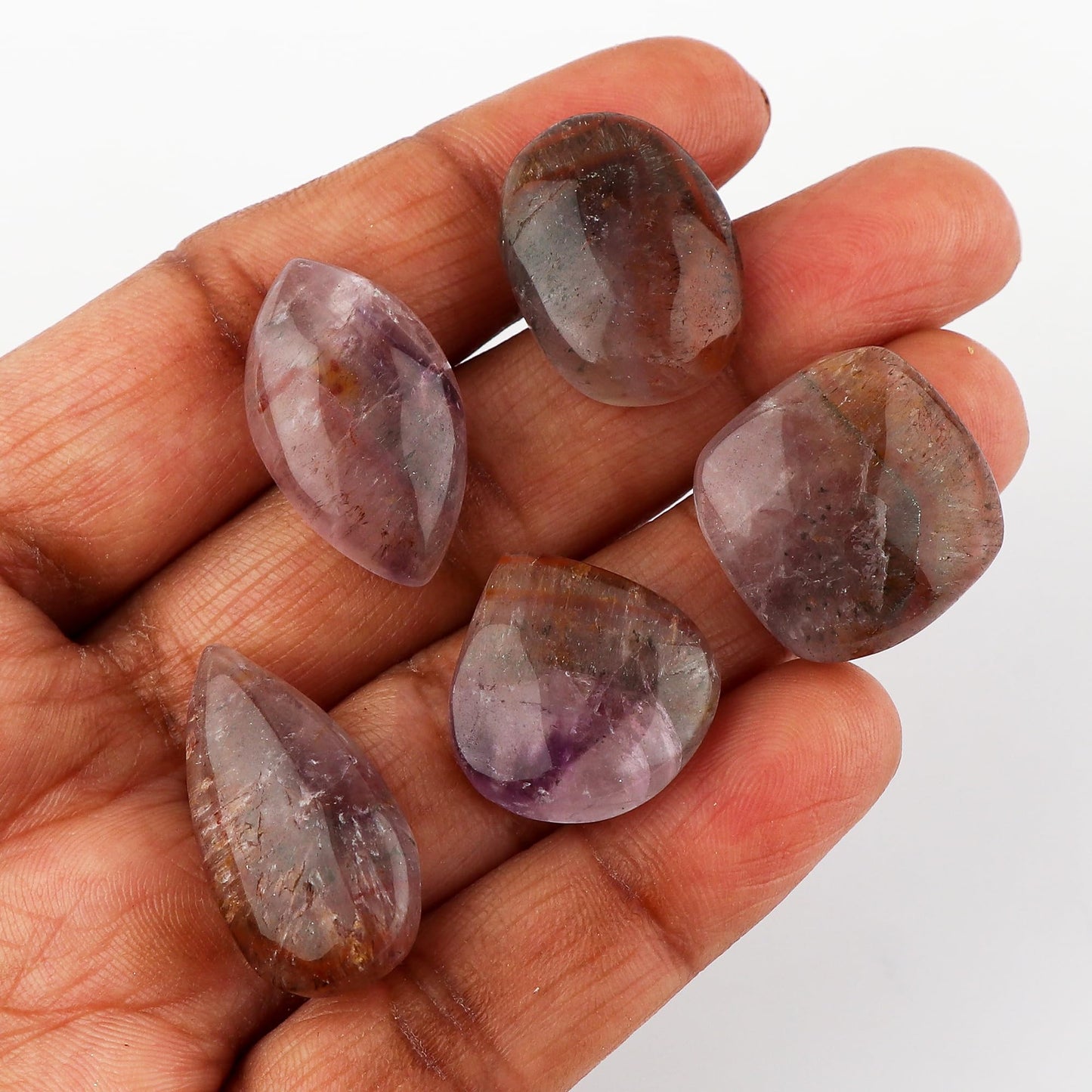 CRYSTALINES 5pcs, Wholesale Garden Quartz Crystals Cabochons, Natural Flatback Gemstone, Bulk Polished Stones, Loose Supplies for Jewelry Making, Wire Wrapping, Decoration, Gem Collection