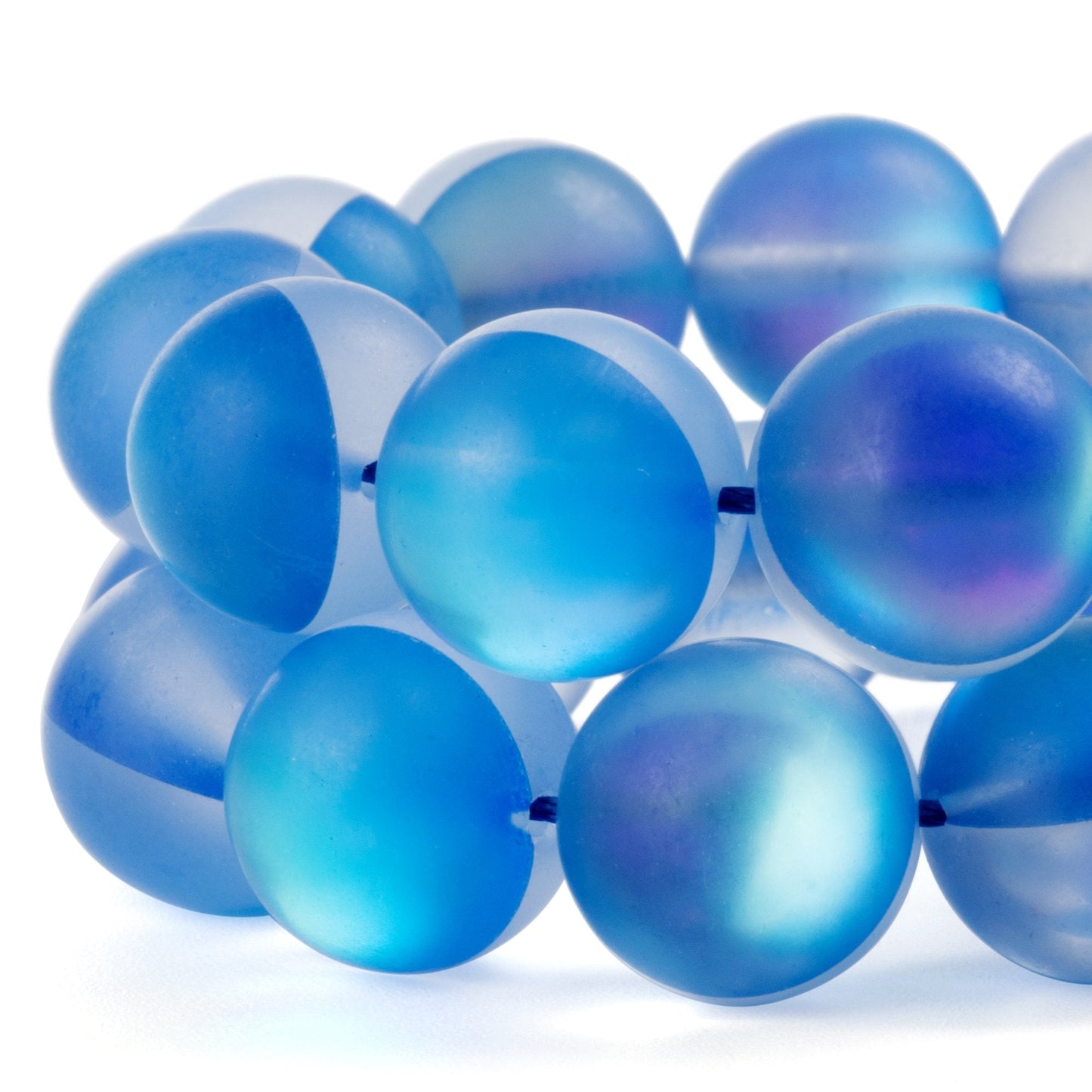 RUBYCA 8mm Round Moonstone Matte Crystal Glass Beads Aura for Jewelry Making Blue, 1 Strand
