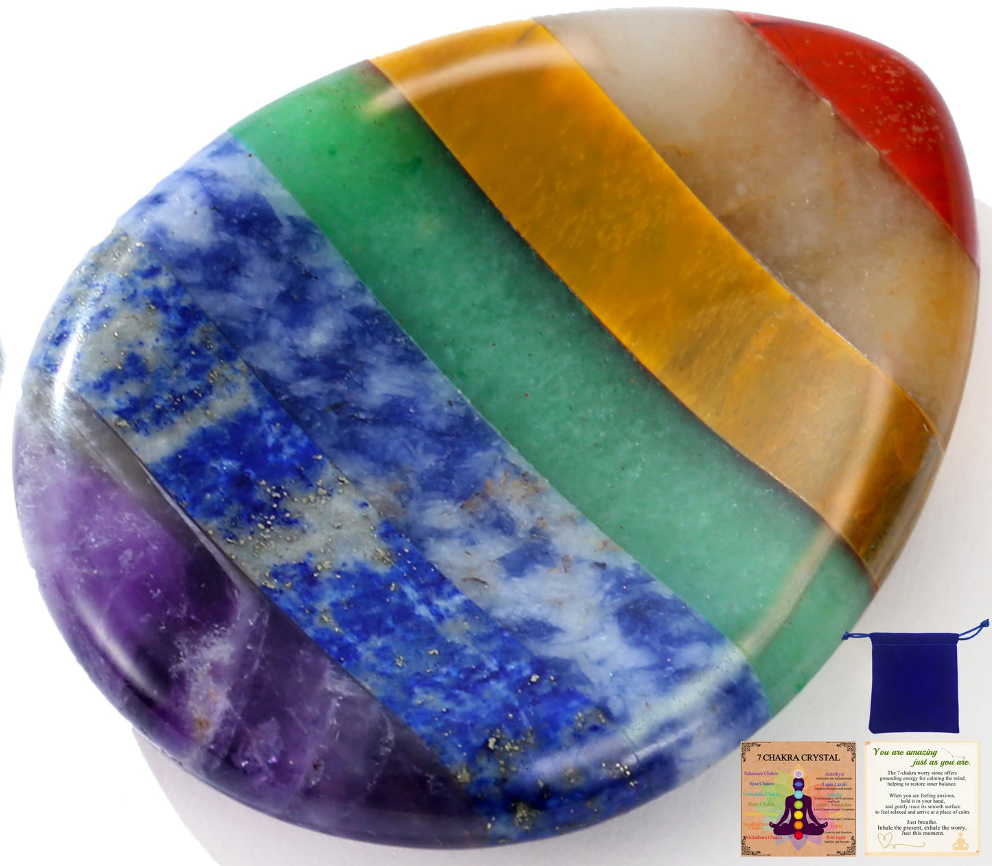 NUKAYAI Thumb Worry Stone for Anxiety 7Chakra Teardorp Crystals Healing Stones Meditation Accessories Calm Mental Health Gifts Real Natural Hand Carved Spiritual Decor Anxiety Depression Relief Items