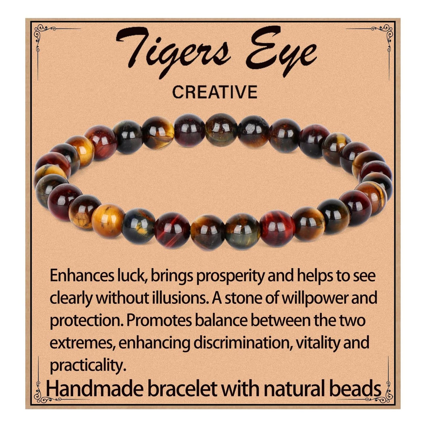 LPBeads Handmade Natural Gemstone Stretch Elastic 6mm Multicolor Tiger's Eye Bracelet Healing Crystal Round Stone Beads Jewelry Gifts for Women Men