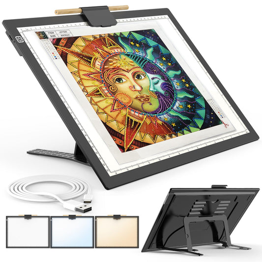 A3 Light Board for Diamond Painting, Rechargeable Battery Light Pad, Magnetic Tracing Light Box, Ultra-Thin Copy Board with 3 Colors& 6 Levels Adjustable Brightness for Drawing, Sketching, Animation