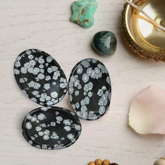 Amazing Gemstone Snowflake Obsidian Worry Stone Crystals and Healing Stones for Stress Relief Gifts - Piedra Crystal Fidget for Meditation - Unique Stocking Stuffers and Birthday Gifts