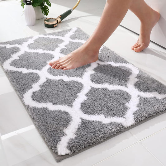 OLANLY Bathroom Rugs - Soft, Absorbent Microfiber Non-Slip Mats | 24x16 Inches, Grey