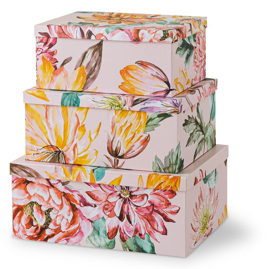 Soul & Lane Decorative Cardboard Storage Boxes with Lids for Home Decor and Organization, Set of 3 Large Keepsake Boxes for Memories & Gifts, Nesting Floral Photo Storage Containers, Beauty in Bloom