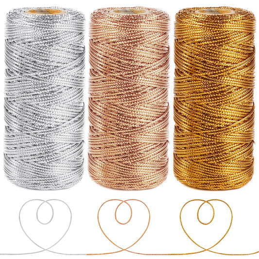 Anvin Metallic Bakers Twine - 328 Yards, Pack of 3 (Gold, Silver, Rose Gold) for Arts & Crafts, DIY Tags & Ornaments