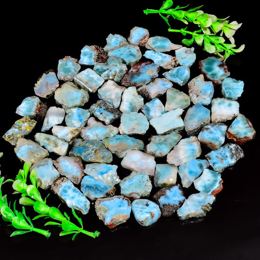 Natural Larimar Raw Slice Gemstone- Healing Crystals for DIY Jewelry Making -Loose Natural Cabochon -Perfect for Crafting Unique Jewelry Designs (5 pcs, 20-35 mm)