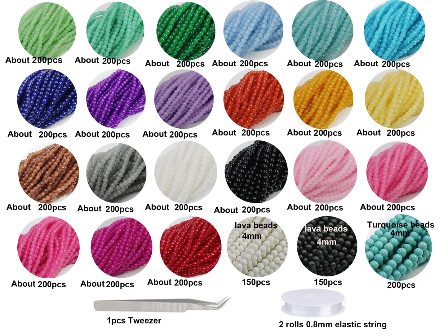 Pamir Tong 4mm Glass Beads Bulk for Jewelry Making 4700pcs Round Imitative Jade Beads Bracelet Loose Beads Set Crystal Seed Beads for Earry & Necklace Emroidery Beads for DIY Crafts