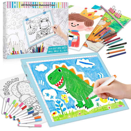 Light Up Tracing Board Kits Blue, 15" Writing Tracer Pad for Kids Ages 3-12, Drawing Tablet Supplies for Diamond Art Painting Accessories, Sketching Light Box Table for Boys Adults Holiday Gift Toys
