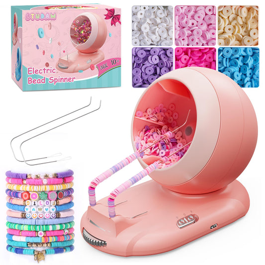 ETUDAW Bead Spinner, Rechargeable Electric Clay Bead Spinner Kit for Bracelet Making, Beginner Clay Beads Kit with Dual Needles and Adjustable Speed, Gift for Holidays, Birthdays (Pink)