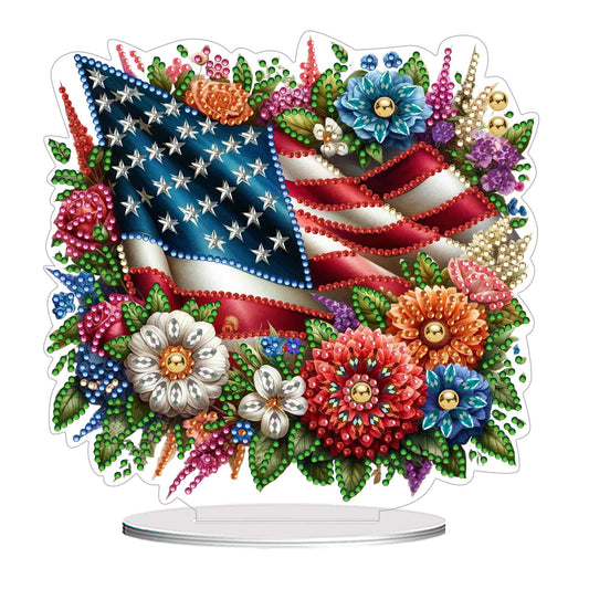 ARTopet DIY Diamond Desktop Ornaments Diamond Art Full Round Drill Paint by Numbers Mosaic Kits Tabletop Ornaments Single Sided Diamond Design Home Decor-Independence Day Bouquet