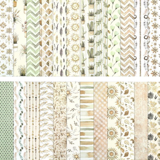 12x12 Inch Scrapbook Paper Beige Floral Patterned, 24 Sheets/24 Designs Double-Sided Print Craft Papers, Scrapbook Specialty Decorative Paper for DIY Album Decoupage Card Making Scrapbooking