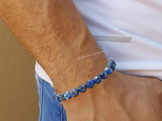Amazing Gemstone Lapis Lazuli Bracelet for Women - Chakra Mens Bracelet Protection Crystals & Healing Stones - Blessing Bracelet Spiritual Meditation Gift (Faceted Beaded Bracelet, Adjustable)