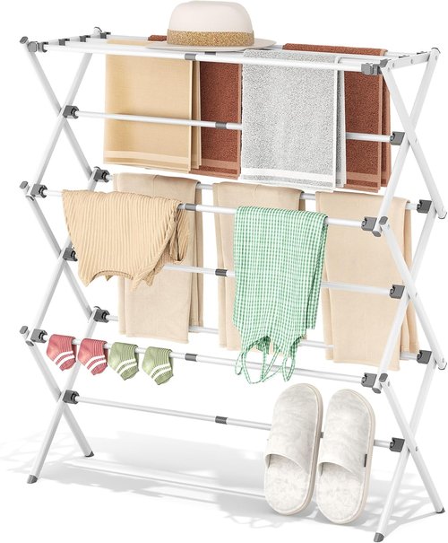 APEXCHASER Drying Rack - 3-Tier Collapsible Metal Clothes Airer for Indoor/Outdoor Use | White