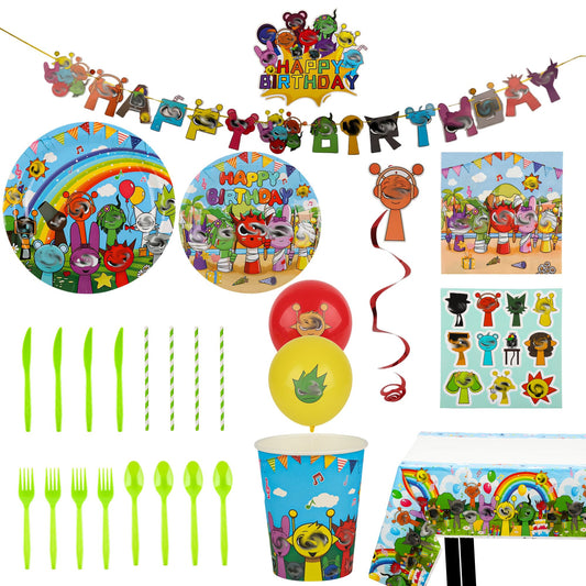 DUMBI 229 PCS Birthday Party Supplies Set – Complete Birthday Decorations with Balloons, Banner, Tablecloth, Cake Toppers, Stickers & Backdrop – Fun Decorations for Kids & Fans