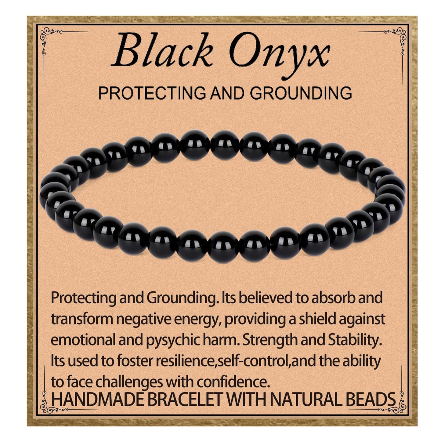 LPBeads Handmade Natural Gemstone Stretch Elastic 6m Black Onyx Bracelet Healing Crystal Round Stone Beads Jewelry Gifts for Women Men