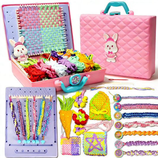 Weaving Loom for Kids & Friendship Bracelet Making Kit for Girls, Birthday Children's Day Craft Gifts Creative DIY Toy for Girls Ages 6-12, Easy Potholder Loom Knitting Kits, Rainbow Loops Weaving Set