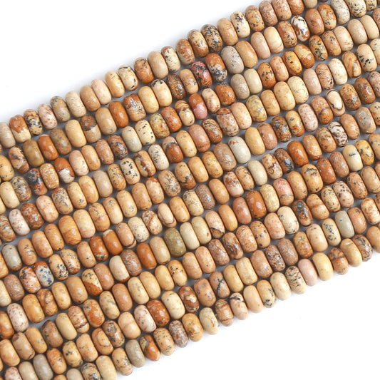 150PCS 2x4mm Natural Pictures Jaspers Rondelle Beads Abacus Disk Stone Beads Round Loose Spacer Gemstone Beads for DIY Bracelet Necklace Jewelry Making