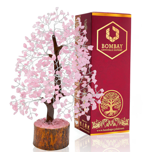 Rose Quartz Crystal Tree, Silver Wire Feng Shui Gemstone Tree, Chakra Healing Stones Crystal Decor, Artificial Bonsai Money Tree, Good Luck Spiritual Gifts for Women & Men, Meditation, 10-12 Inches