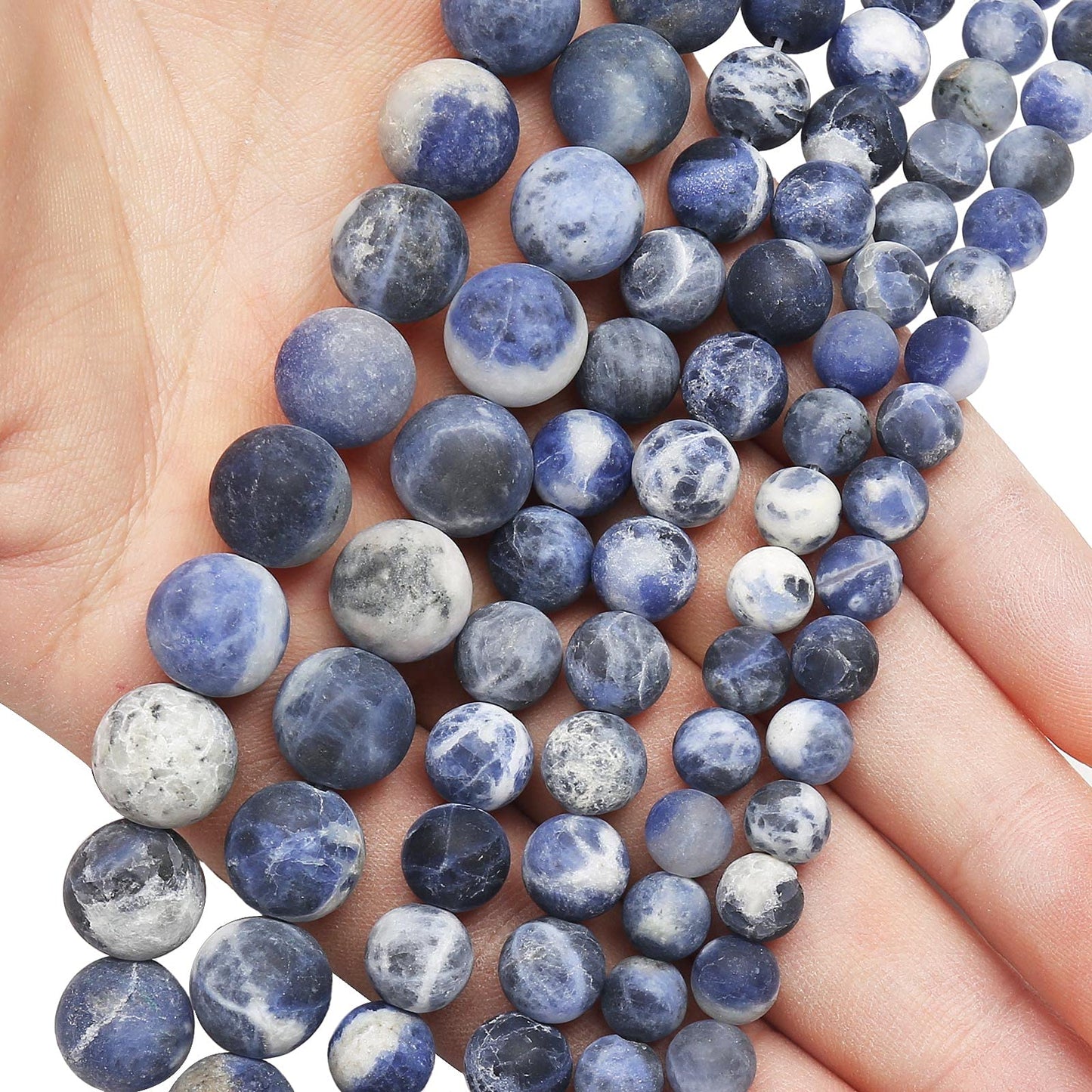 Natural Matte Blue Sodalite Beads, 6MM Round Frosted Unpolished Loose Gemstone Beads for Bracelet Necklace Jewelry Making, Energy Stone Healing Power with Stretch Beading Cord