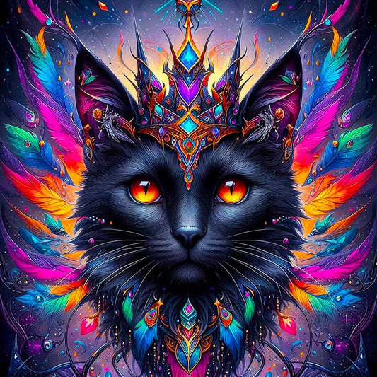 Picmondoo Diamond Painting Set – 50x50 cm, Sparkling DIY Kit for Adults & Children with AB Stones, Fairy Dust Colors, Rhinestone Color and Fluorescent Colors (Mystic Colorsplash Cat)