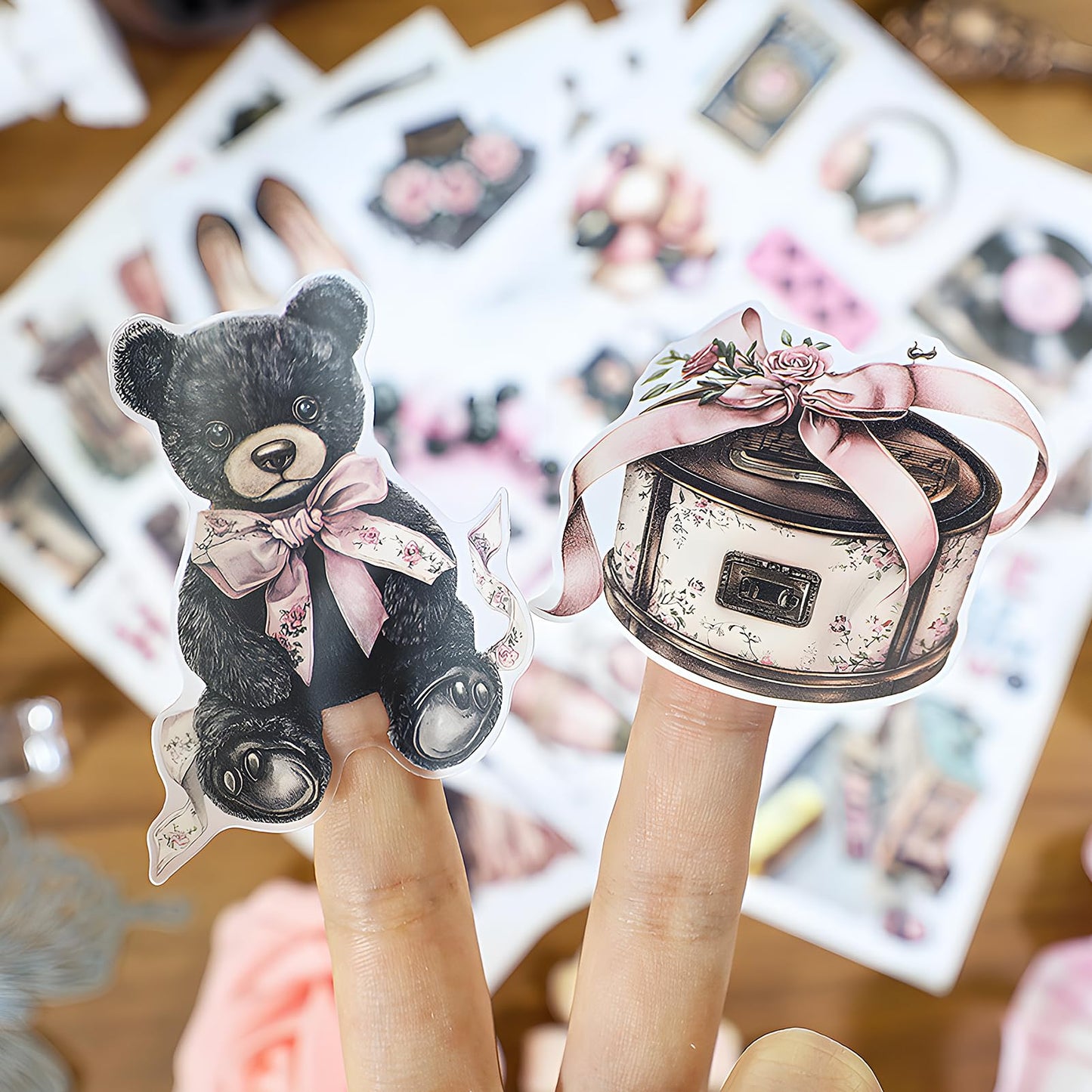 Snycler Black.Pink Theme Sticker Scrapbooking Supplies for Junk Journal, 20 Sheets PET Stickers - Vintage Journaling Stickers, Ephemera Sticker Book Pre Cut, Planner, Junk Journal Supplies