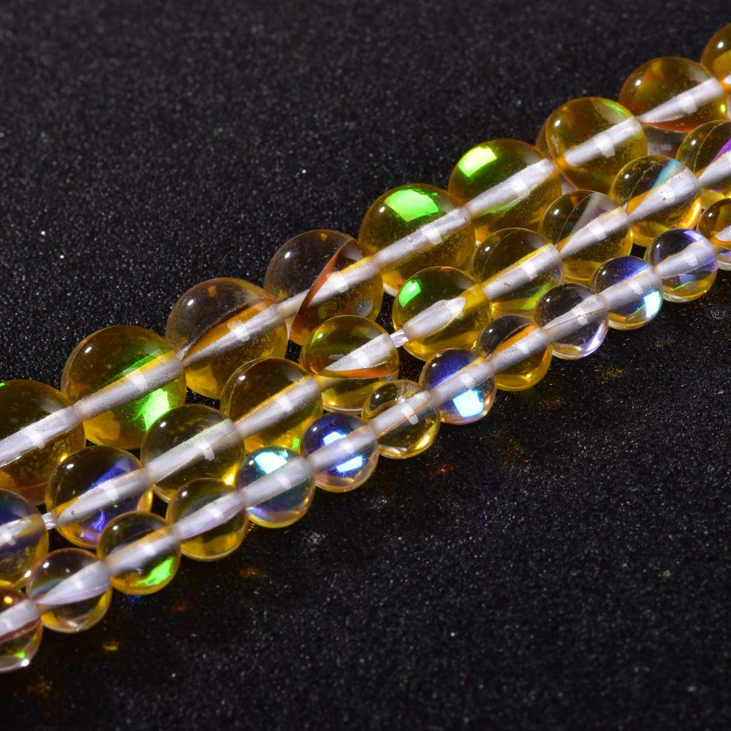 Asingeloo 60PCS 6mm Yellow Angel Aura Round Gemstones Polished Mermaid Aura Moonstone Beads Smooth Stone Loose Beads Crystal Quartz for DIY Jewelry Making 1 Strand 15”
