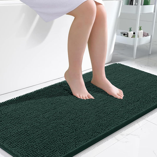 OLANLY Bathroom Runner Rugs - Soft Absorbent Chenille with Rubber Backing | 47x24, Quick Dry, Machine Washable, Blackish Green