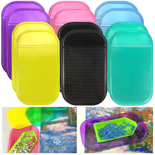 12Colors Diamond Painting Anti-Slip Tools Sticky Mat,Sticky Gel Pad For Holding Tray,Non-Slip Universal Mount Holder For 5D Embroidery Accessory Kits,Diamond Tray Sticky Mats For Kids Adults,5.6x3.3In
