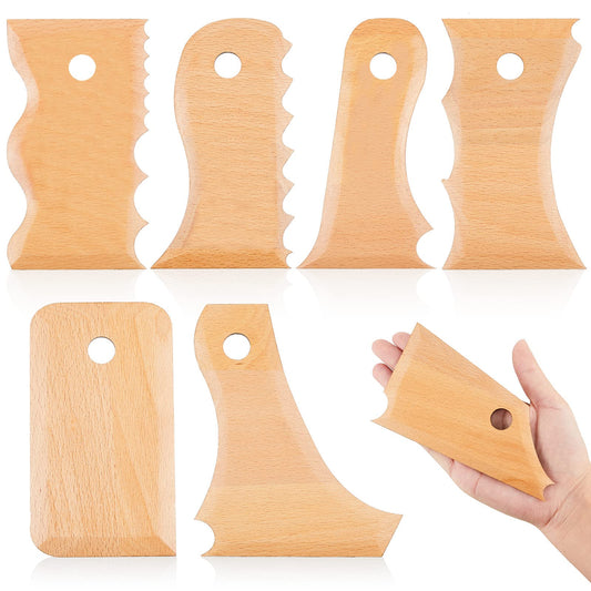 Amylove 7 pcs Big Size Pottery Foot Shaper Tools Pottery Trimming Tools Ceramics Profile Rib Bundle Foot Shaper for for Carving Clay Molds Clay Ceramics, Beech Wood