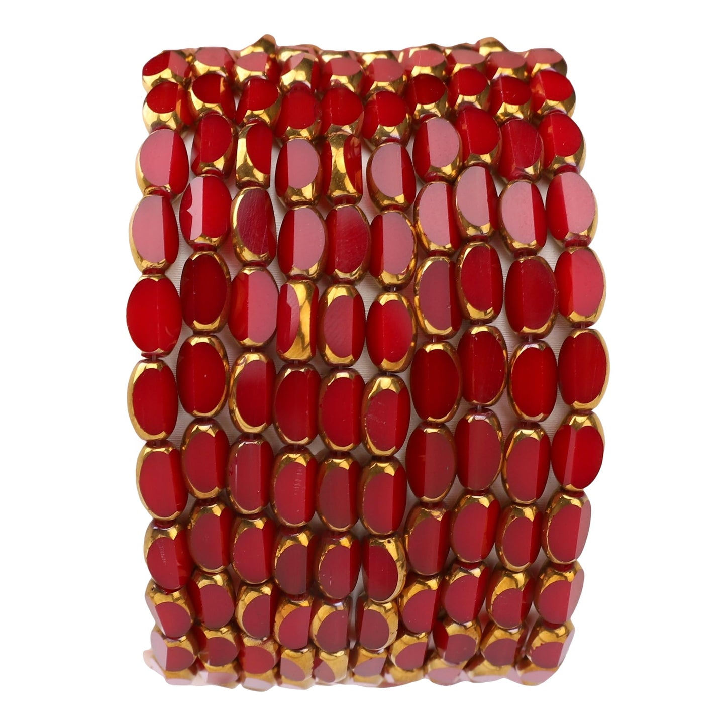 DADIFEN Glass Rice Beads Red 4x6mm 50pcs Faceted Oval Golden Edge Crystal Loose Beads for DIY Craft Jewelry Making
